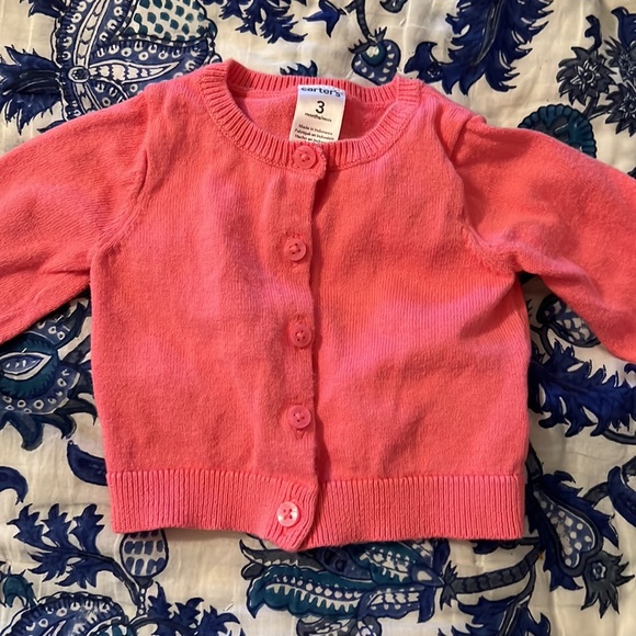 Like New Carters Baby Girls button up Cardigan - 3 months - melon pink color - Picture 2 of 11